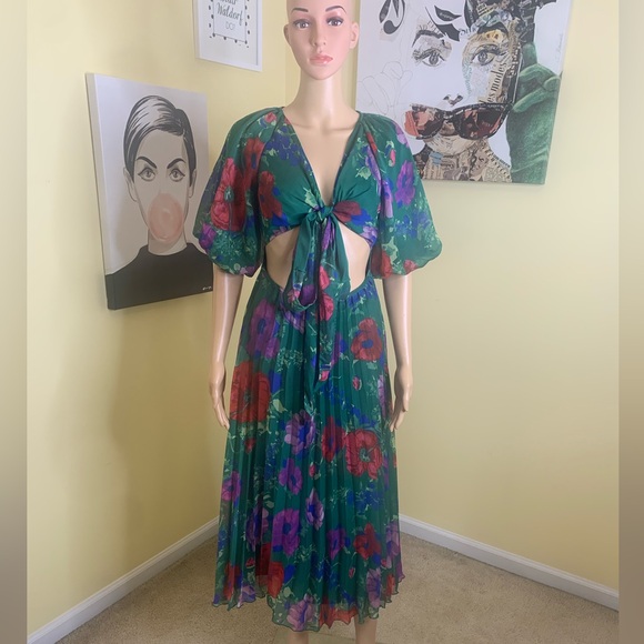 💫HP‼️💫 NWT ASOS DESIGN Floral Midi Dress in Green Multi, Size 6 - Picture 5 of 10